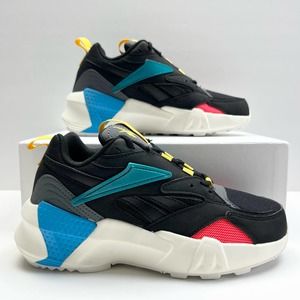 Reebok Women's Black Teal Blue Pink Yellow Chunky Sneakers